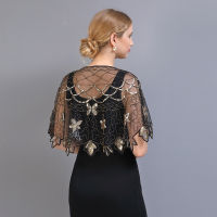 ผู้หญิงระยิบระยับ1920S Shawl Wraps เลื่อม Beaded Evening Cape Bolero Flapper Black Cover Up