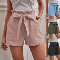 Summer Solid Linen Shorts Women Loose And Comfortable Casual Streetwear Women Clothes Ruffled High Waisted Shorts Vetement Femme