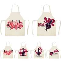 Nail Polish Flower Pattern Print Kitchen Apron Dinner Party Cooking Chef Bib Aprons for Women Funny Pinafore Home Cleaning Tools Aprons