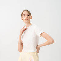 SUUBE Official Blossom top-Off white Linen 100% เสื้อครอปแขนสั้น ผ้าลินินแท้ ดีเทลกระดุมหลัง