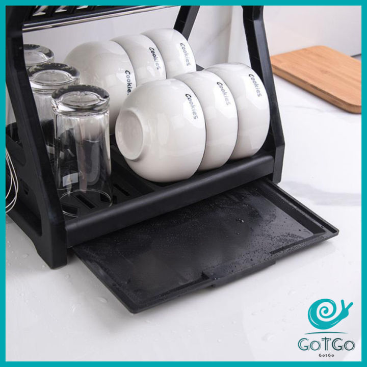 gotgo-ชั้นวางจานอเนกประสงค์-ชั้นวางจาน-พลาสติก-ย้ายง่าย-drain-bowl-rack-สปอตสินค้า