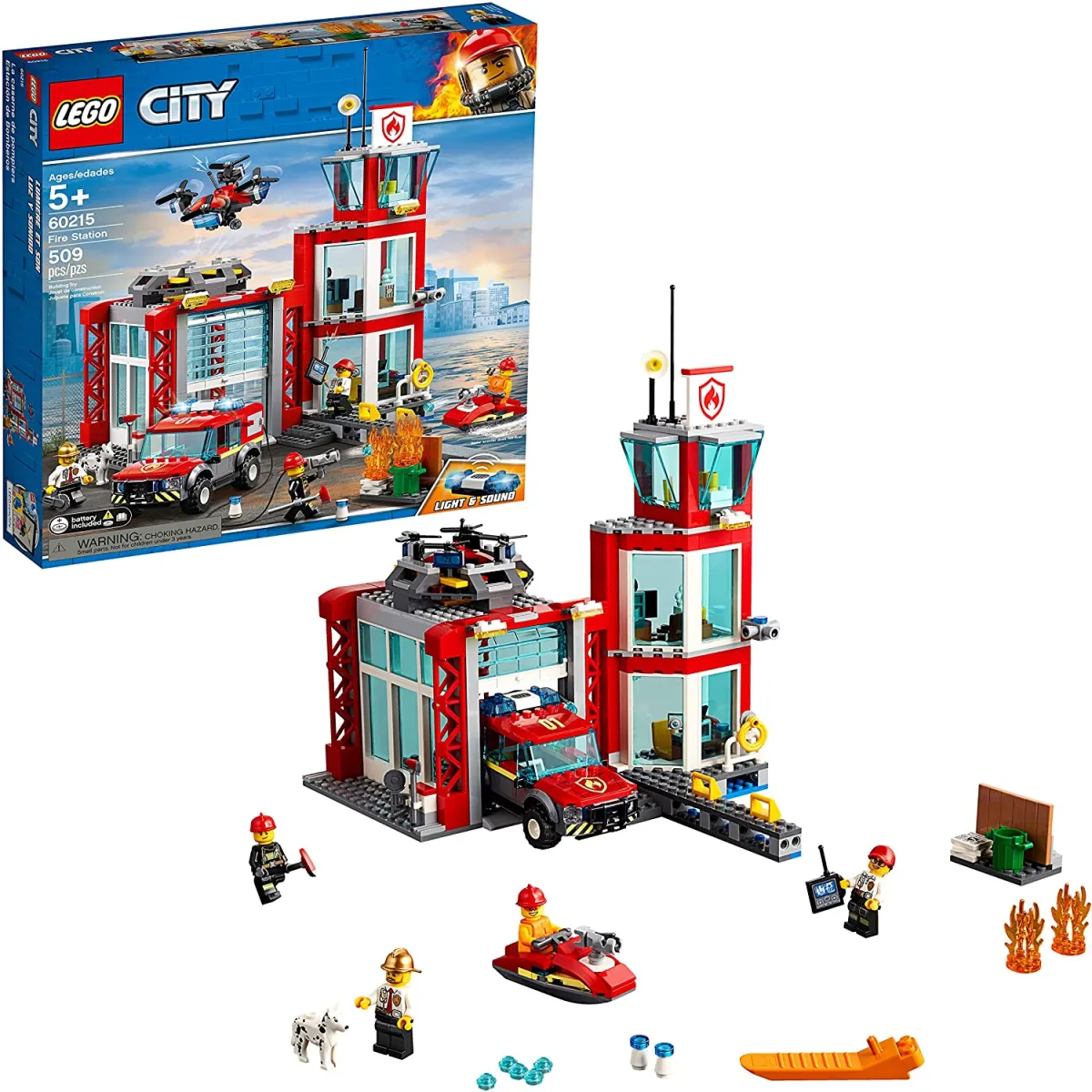 LEGO City Fire Station 60215 Fire Rescue Tower Building Set, với đồ chơi xe  cấp cứu,