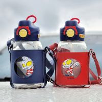 New Childrens Water Bottle Ultraman Large-Capacity Plastic Cup Cute Cartoon Anime Water Cup Straw Boys And Girls Students 【JUNE】