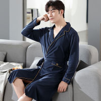 Spring Autumn New Knitted Cotton Bathrobe Men Sleep Lounge Kimono Bath Robes masculino Dressing Gown Plaid Sleepwear Men Fashion