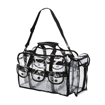 Professional Clear PVC cosmetic make up carry bag with 6 external pockets and detachable shoulder strap
