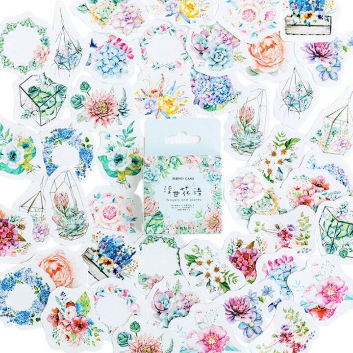 46pcs-box-fresh-flower-language-diary-decoration-stickers-diy-planner-scarpbooking-sealing-label-sticker-children-stationery-stickers-labels