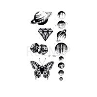 Waterproof Temporary Tattoo Sticker Planet Moon Butterfly Diamond Dice Shape Flash Tatoo Fake Tatto Body Art for Women Men