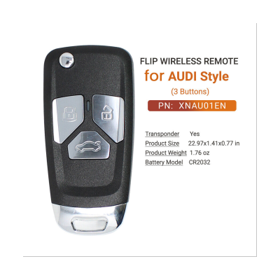 1 PCS Xhorse XNAU01EN Wireless Remote Key Fob Flip 3 Button Universal for Audi Type for VVDI Key Tool
