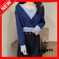 qkq971 Fake Two-Piece Knitted Sweater WomenS 2022 New French R Short Tops Lazy Style Long-Sleeved Sweaters