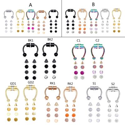 1/5 Sets Fake Septum Piercing Magnetic Horseshoe Nose Ring Non Piercing Clip Stainless Steel Reusable Crystal Nose Hoop Jewelry