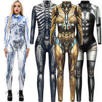 Future Robot Punk Gothic Jumpsuit Catsuit ผู้หญิงเซ็กซี่ชุดคอสเพลย์ Zentai ฮาโลวีนบอดี้สูท