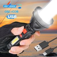 Powerful Upgraded-LED Flashlight USB Rechargeable Flashlight Emergency Light Waterproof Torch with COB Side Light and Battery Rechargeable  Flashlight