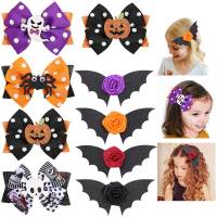 New Halloween Bat Hair Clips Glitter Pumpkin Ghost Hairpins Ribbon Bows Barrettes Hair Accessories For Girls Hair Styling Tools