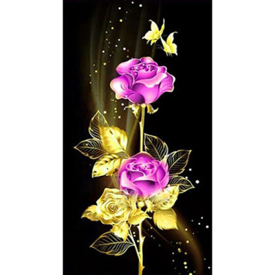 เจาะทรงกลมใหม่5D ภาพวาดเพชร DIY "ใบไม้ทองนามธรรมและดอกกุหลาบดอกไม้ประดิษฐ์ดอกไม้และต้นไม้" 3มิติปักการตกแต่งบ้าน5มิติงานปักครอสติช