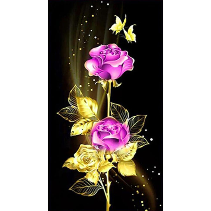 เจาะทรงกลมใหม่5d-ภาพวาดเพชร-diy-ใบไม้ทองนามธรรมและดอกกุหลาบดอกไม้ประดิษฐ์ดอกไม้และต้นไม้-3มิติปักการตกแต่งบ้าน5มิติงานปักครอสติช