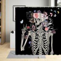 Halloween Skull Shower Curtain Terror Bathroom Home Decor Horror Pumpkin Skull Flower Curtains Waterproof Wall Cloth with Hooks