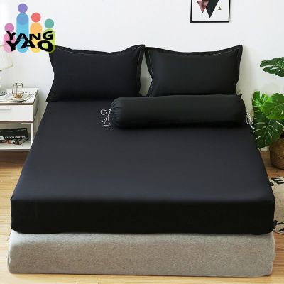 เตียงขนาดควีนไซส์ขัดทุกอย่างผ้าคลุมฟูกอ่อนนุ่มสีดำสีทึบผ้าปูที่นอนพอดีไม่รวมปลอกหมอน