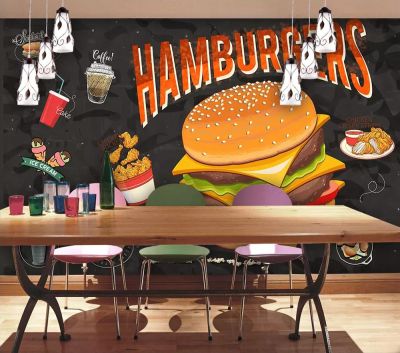 ⊙▧✁ Commercial wallpaper Hamburger Fried chicken restaurant gastronomic background wall