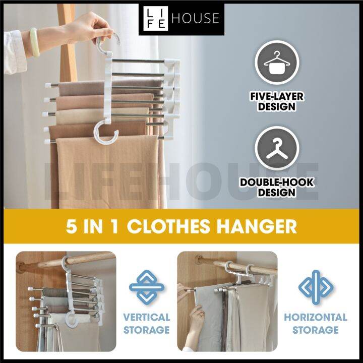 5 in 1 Retractable Clothes Hanger Baju Foldable Hanger Seluar Cloth