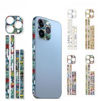 Animation Frame Decal Skin for iPhone 14 13 12 Pro Max Mini Side Wrap Cartoon Border Cover With Camera Logo Sticker 3M Protector  Screen Protectors
