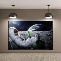 Modern Beers Outer Space Earth Astronauts Moon Oil Painting on Canvas Posters Prints Cuadros Wall Art Pictures For Living Room