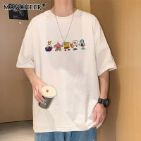 MAYCHEER เสื้อยืดแขนสั้นผู้ชาย,เทรนด์เสื้อยืดแขนสั้นฉบับภาษาเกาหลีนักเรียนชุดครึ่งเสื้อผ้าคู่รักเสื้อแบบหลวม