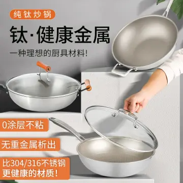 Pure Titanium Wok,Kitchen Cookware,Uncoated Non-stick Pan Frying