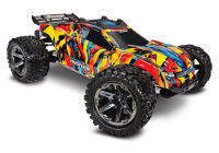 รถบังคับไฟฟ้า TRAXXAS รุ่น Rustler 4X4 VXL TSM RC 1/10 ความเร็วสูงสุด 105+ กม./ชม. มอเตอร์ Velineon® 3500kV Brushless สปีด VXL-3s ระบบขับเคลื่อน 4 ล้อ สีปีใหม่ SOLAR FLARE