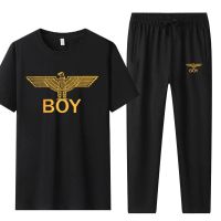 ชุดสูทกีฬาและพักผ่อนแขนสั้นของผู้ชาย Boy London ยี่ห้อนกอินทรีกางเกงขายาวแขนสั้นสองชิ้นทั้งชุดของผู้ชายสไตล์ใหม่ของแท้