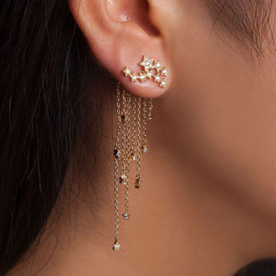 1 Pair Fashion Women Stylish Gold Silver Color Star Streamlined Tassel Long Crystal Earrings Women Girl Jewelry Pendante Femme