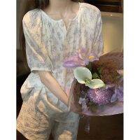 ▽ Nantao pure pajamas womens summer short-sleeved gauze home clothes yarn skin-friendly set