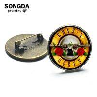 SONGDA Hippie Retro Music Band Brooch Pin Steampunk Bronze Plated Rock Band Logo Print Glass Cabochon Lapel Pins Hat Bag Badges