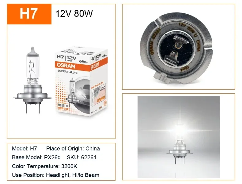 Osram H7 62261 Car Headlight Bulb Set of 2 Bulbs 12V, 80W, 2 bulbs
