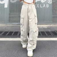 ญี่ปุ่น High Street Hip Hop ขนาดใหญ่ Multi-Pocket Cargo กางเกง Harajuku ตรง Casual Retro ขากว้างกางเกงกีฬา Women