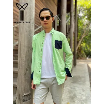 SHIRTFOLDING เสื้อเชิ้ต ผ้าฟอก SUMMER style แขนยาวคอปก cotton100%