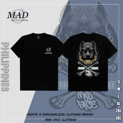 MADFACE Clothing t shirt- Bully Dog 13 - เสื้อยืดผู้ชายคอกลมผ้าฝ้าย unisex สีดำ เสื้อเชิ้ตสีขาว