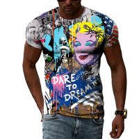 ฤดูร้อนผู้ชายวินเทจเสื้อยืด Graffiti สไตล์ 3D Casual Top ผู้ชายแฟชั่นรอบคอแขนสั้นเสื้อยืดถนนแห้งเร็วด้านบน XS-5XL