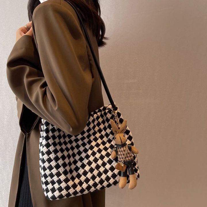 Checkerboard Tote Bag, Large Capacity Portable Shoulder Bag, Commuting  Large Bag For Women