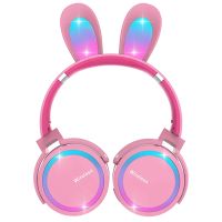 Rabbit Ear Headphones, LED Lights Computer Headphones, Headset Bluetooth 5.0 Headphones, Support TF Card