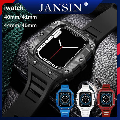 jansin สาย สำหรับ Apple Watch band 45mm 44mm i Watch Series 8 7 6 SE 5 สายนาฬิก สายนาฬิกายาง พร้อมเคสเคส Carbon Fiber Luxury Modification Kit