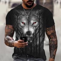 2023Summer Man T Shirt Harajuku Shirt Wolf 3D Print Animal  Fashion Cool Clothing For Unisex Short Sleeves O-Neck Top Tees