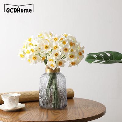 6 Pcs/Lot Simulation Narcissus Daffodil Orchid White Flowers Wedding Bouquet Living Room Decor Flores Artificales