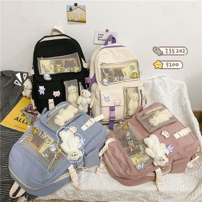 New Korean Large Capacity Backpacks Women Kawaii Students Preppy ITA Bag for Teenager Girls Sweet Waterproof School Travel Bags