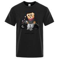 New Men T-Shirt Locomotive Bear Print Short Sleeve Casual Unisex Clothing Oversized Size Leisure Tee High Quality Streetwear