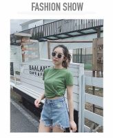 Suya Clothing NEW ! กางเกงยีนส์ขาสั้นเอวสูงแฟชั่นเกาหลีปักลายดอกเดซี่  1010