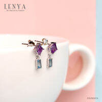 LenYa Jewelry ต่างหูเงินแท้ประดับอเมทิสต์ (Amethyst) ทรงสี่เหลี่ยมและ โทแพซสีฟ้า (Blue topaz ) ตัวเรือนเงินแท้ 925 ชุบโรเดียม ดีไซน์เรียบง่ายแต่ทันสมัย