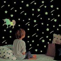 ❄♦ Color Box Packaging Luminous Wall Sticker Star Unicorn Background Wall Home Decoration Luminous Wall Sticker