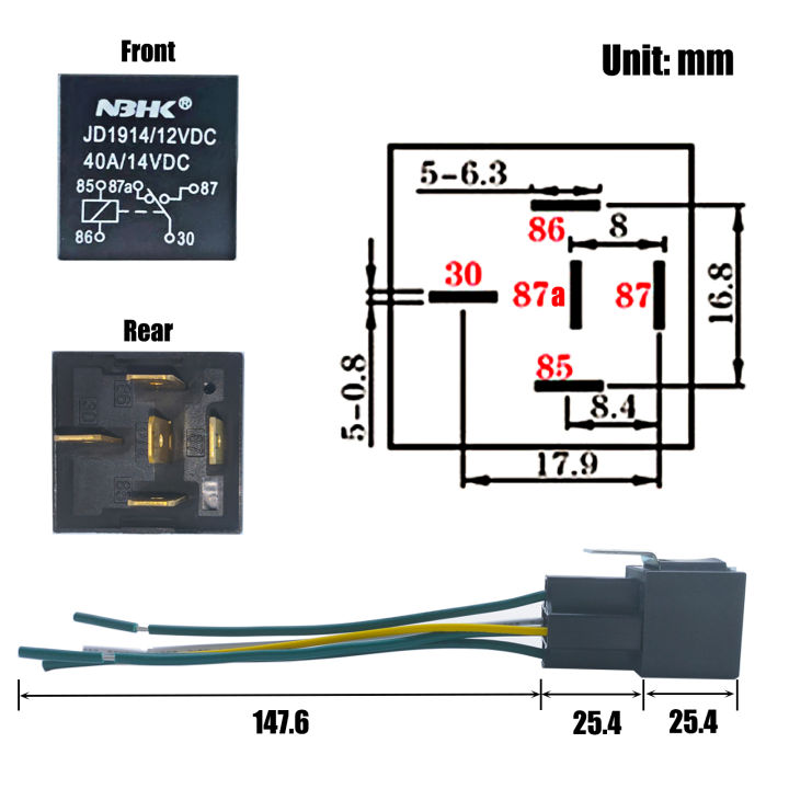 รถออโต้คาร์รีเลย์-dc12v-40a-5pin-พร้อมตัวยึดและสายไฟยาว105มม-ปิดผนึกกันน้ำแบบบูรณาการสำหรับแตรไฟรถยนต์