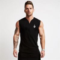 Hot Sale Gym Workout Bodybuilding Mens Cotton Casual Hip Hop Tank Tops Muscle Fashion Sleeveless Summer Breathable V Neck Shirt