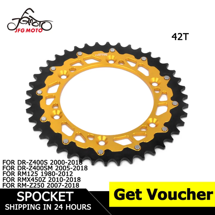 JFG MOTO Gold Motorcycle Steel Aluminium 42 T Rear Chain Sprocket For